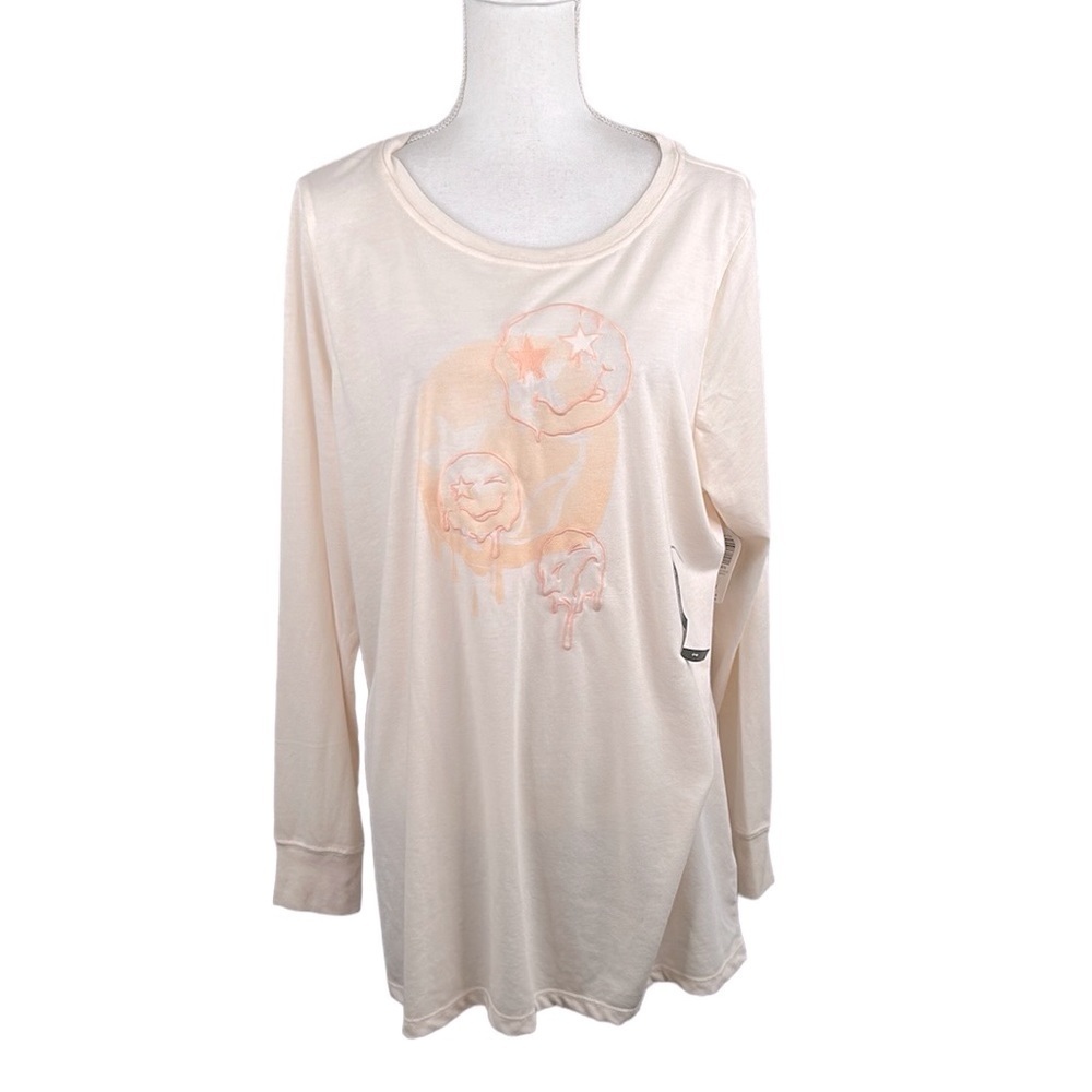 Torrid Peach Classic Fit Smiley Face Embroidered Long Sleeve T-Shirt Size 2X New